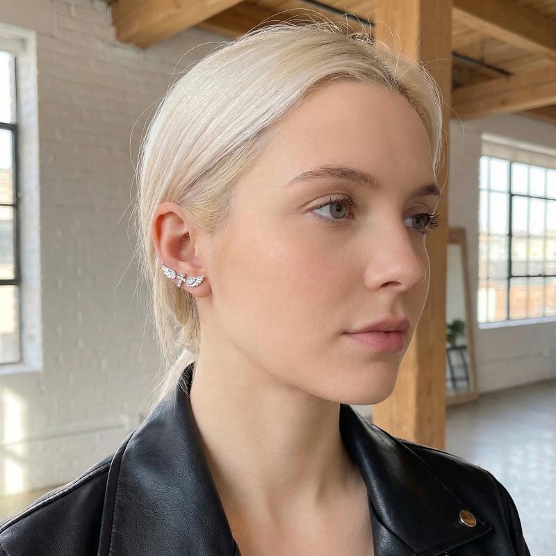 Luxury Lifestyle Jewelry - Pendientes de Cruz con Alas de
